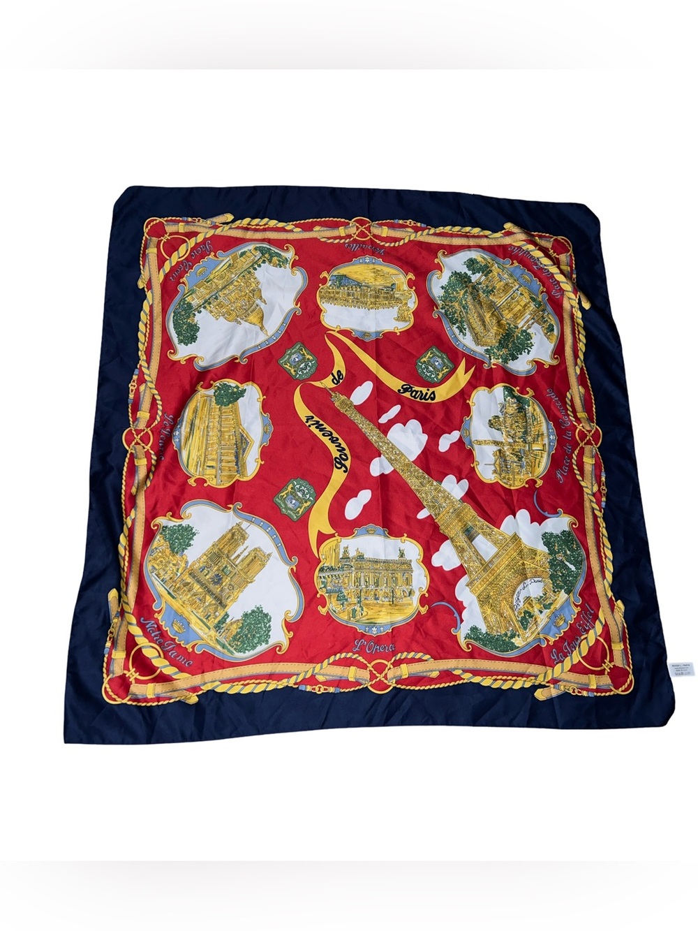 Vintage Roger L. Paris Scarf With Paris Metro Map & Iconic Monuments